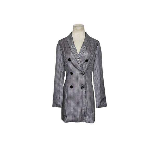 Honey Punch black red checkered doble breast coat size small - Picture 11 of 15